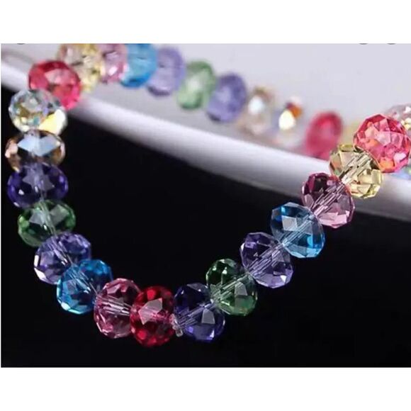 New! Mulitcolor Faceted Crystal Glass Beaded Bracelet Beautiful! - Picture 4 of 4